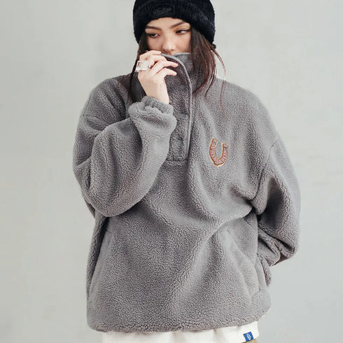 Women's Casual Half-Placket Fleece Sweatshirt – Warm Pullover Sweatshirt